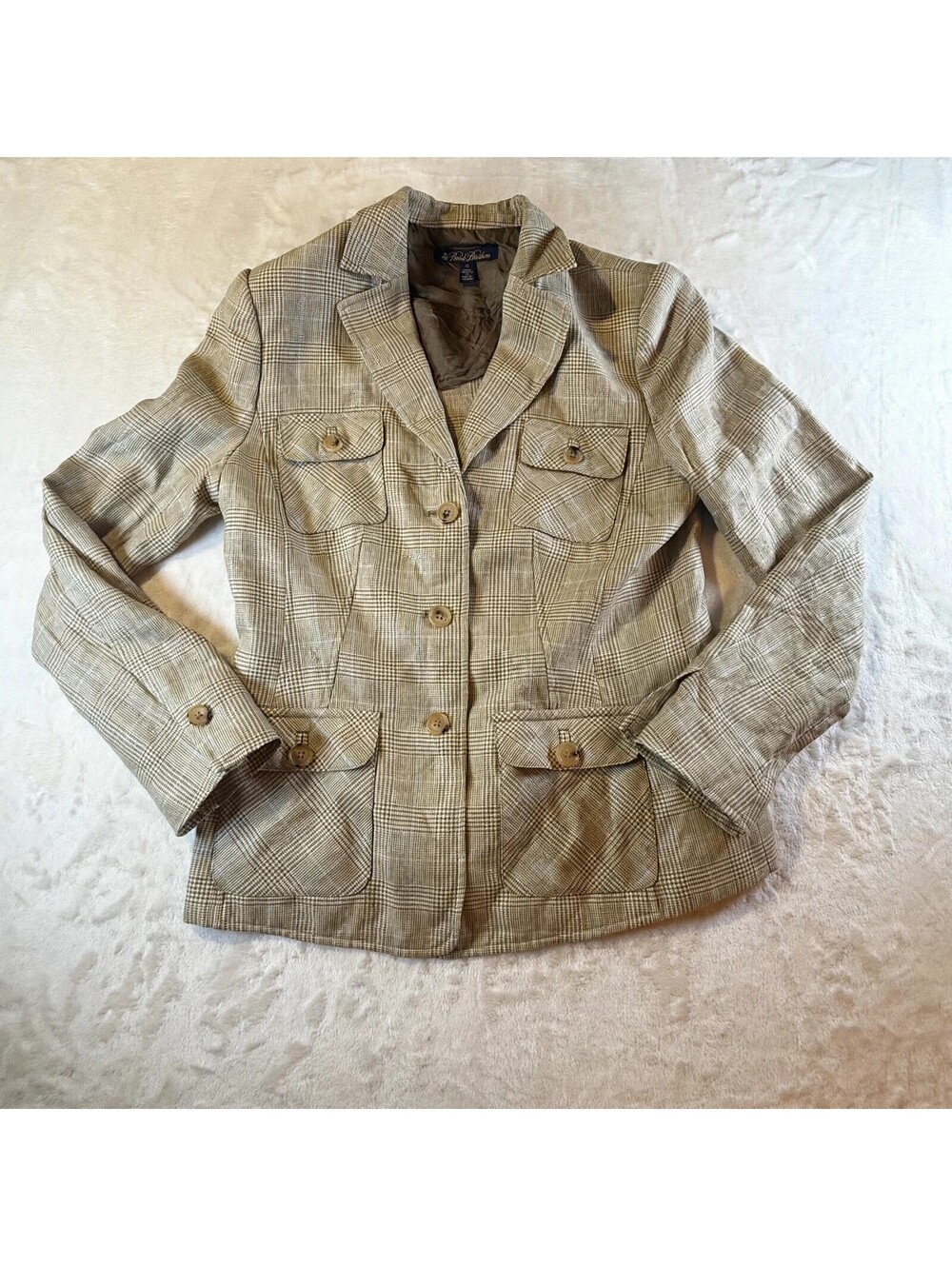 Brooks Brothers Womens 12 Beige Glen Plaid Linen Wool Blazer